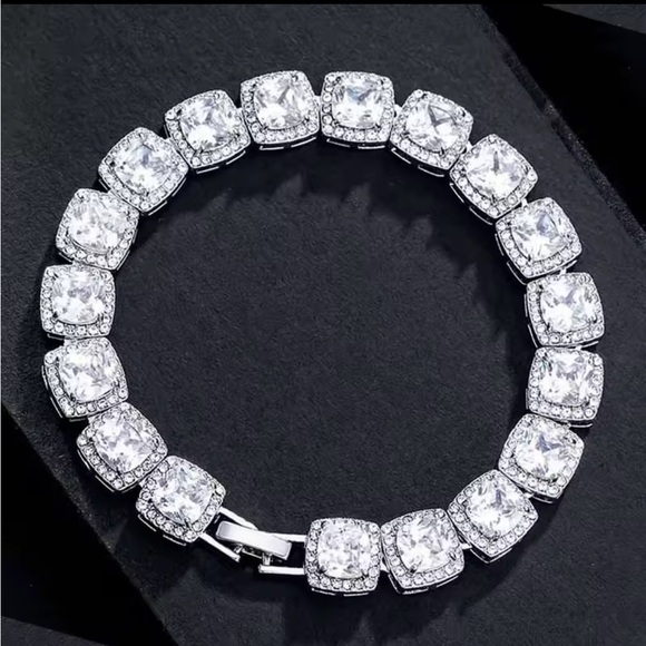 - Stackable Full Crystal 13mm cushion cut with halo Tennis Chain Bracelet
… - Picture 7 of 13